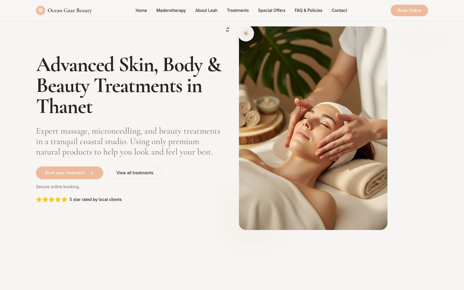 The Ocean Gaze Beauty website homepage